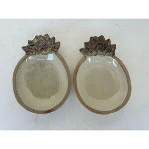 Vintage Pottery Pineapple Serving Dishes Bowls 9” Pair Stoneware